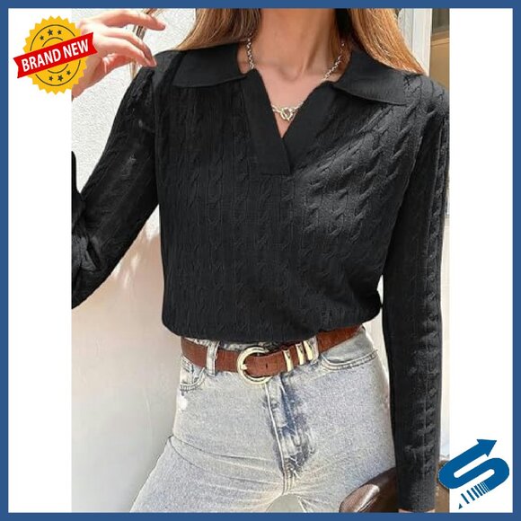 V-Neck Cable Knit Sweater, Regular Fit, Long Sleeve Pullover - Picture 3 of 8